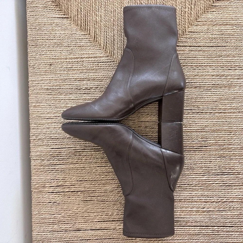 STUART WEITZMAN Lucie Block Heel Leather‎ Brown Boots S6277 US 6.5 EU 37 Pull-on